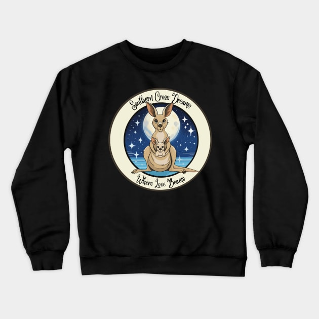 Southern Cross Dreams, Where Love Beams Kangaroo Love Crewneck Sweatshirt by LozsArt